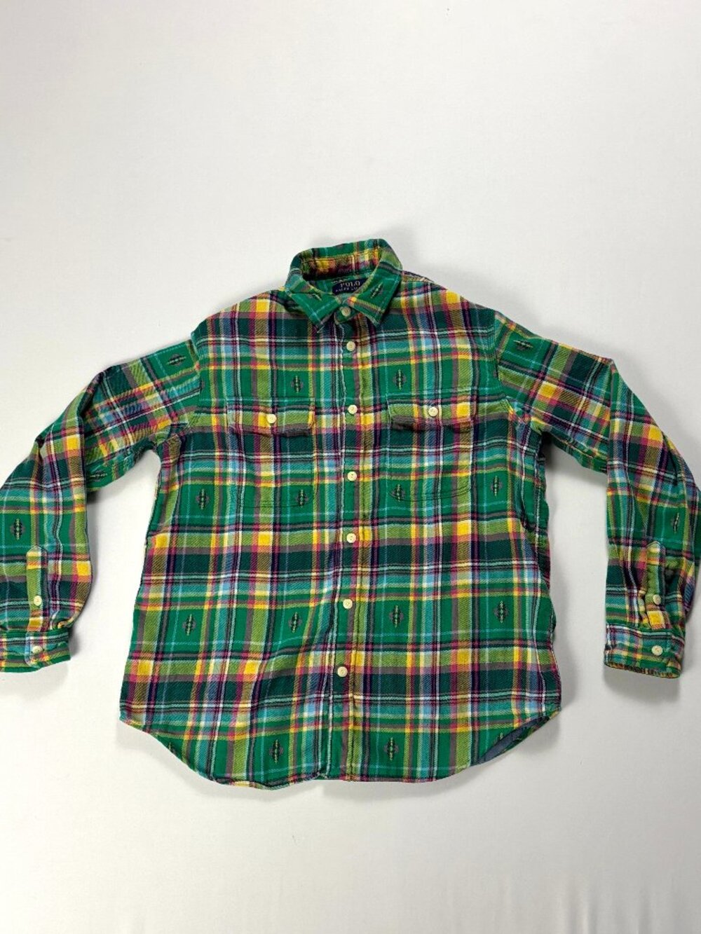 Polo Ralph Lauren Womens Flannel Button Down Shirt Green Plaid Sz L Thick Lined